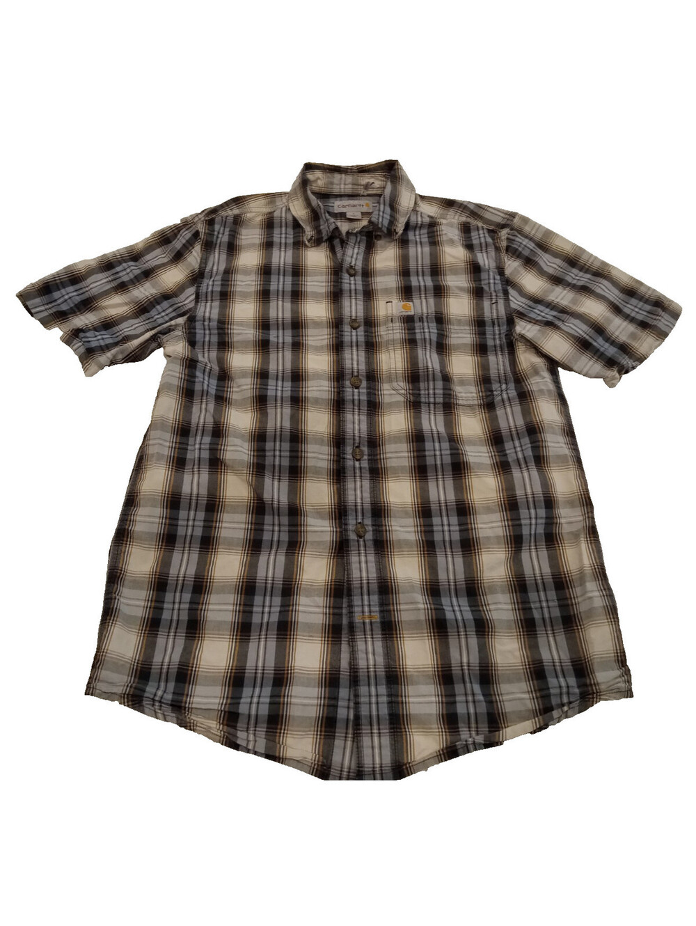 Carhartt Shirt Mens Small Steel Blue Gray Black Plaid Short Sleeve Button Down S